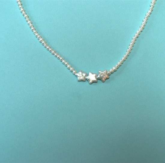 Kids white pearl 3 stars necklace