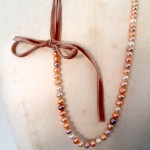 Velvet ribbon pink pearl necklace